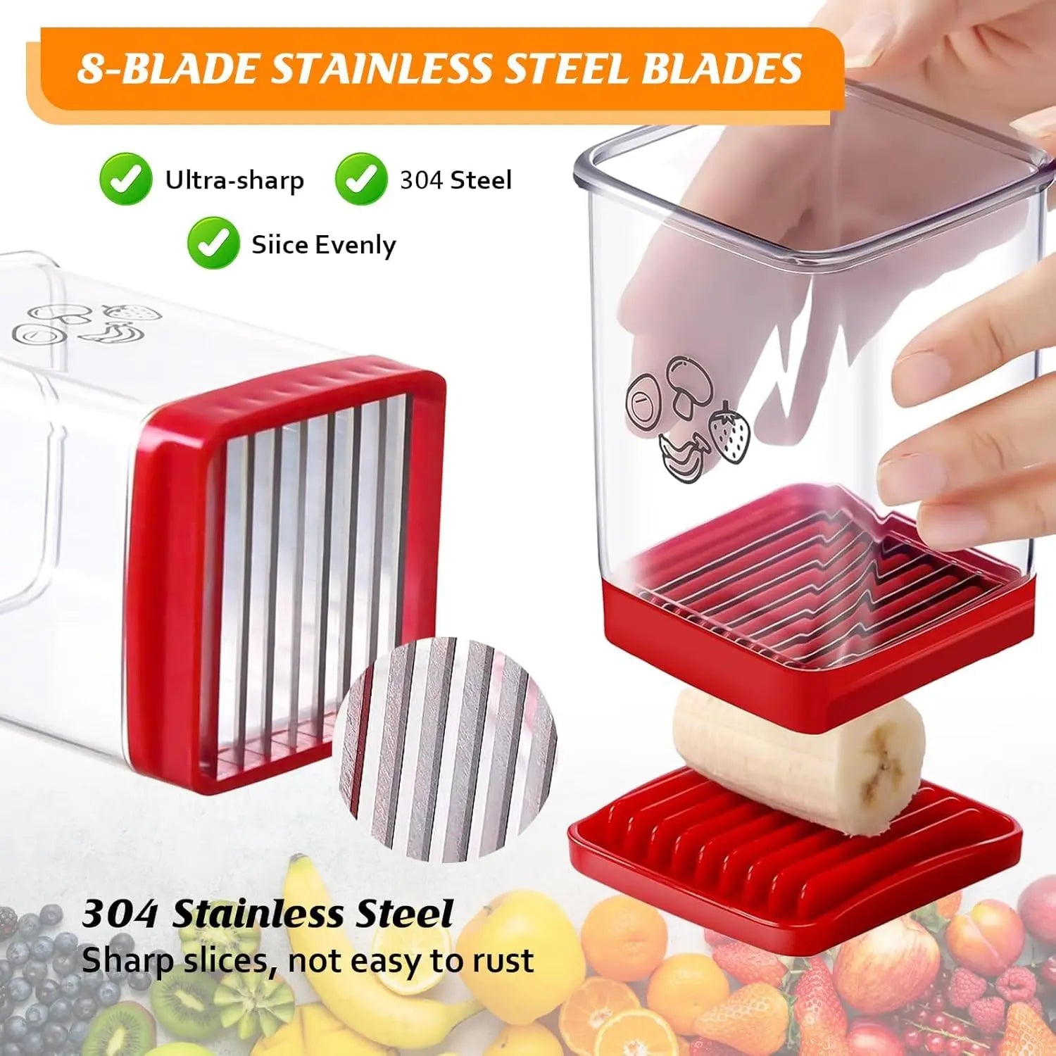 Cup Slicer Fruit Strawberry Cutter: Strawberry Slicer with Push Plate- Stainless Steel Cup Slicer, Quickly Making Fruits Vegetable Egg Banana Salad, Kitchen Portable Slicing Tool Cutting Gadget Cute Modern