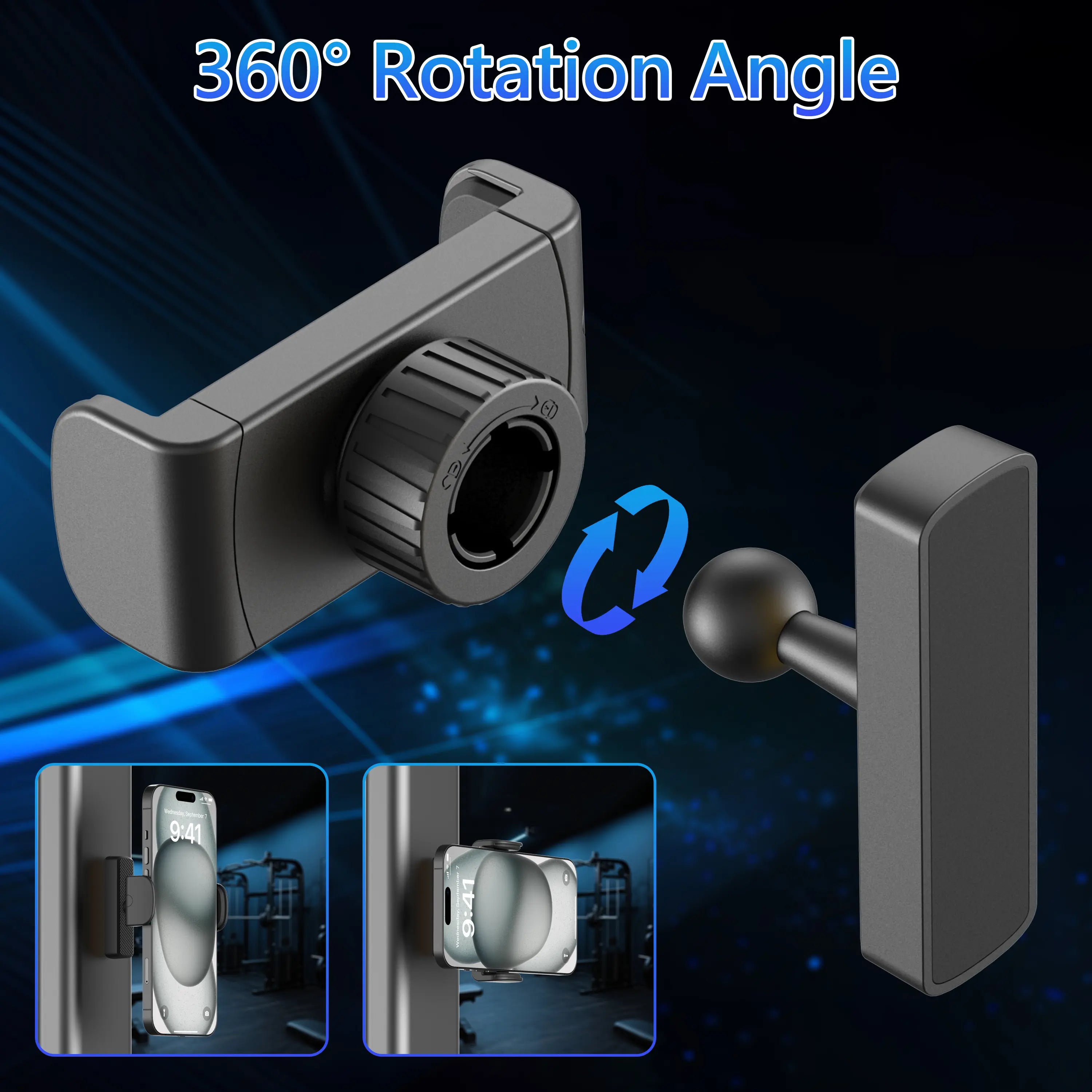 Magnetic Phone Holder for Gym - 360° Adjustable, Strong Portable Magnet Phone Mount for Workout Recording, Fitness Accessories Essentials, Compatible with Andriod Phone and Iphone 16/15/14/13/12, Perfect Gift for Men & Women
