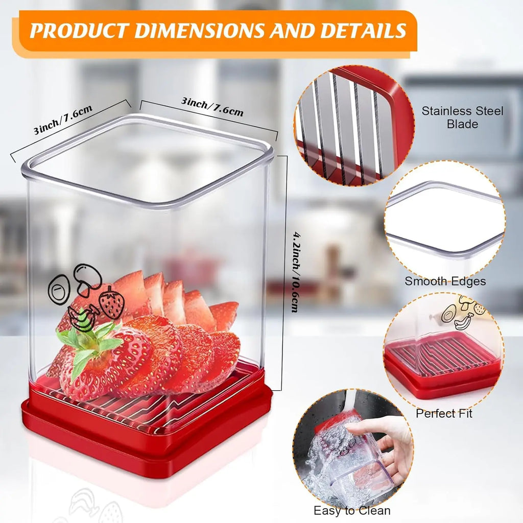 Cup Slicer Fruit Strawberry Cutter: Strawberry Slicer with Push Plate- Stainless Steel Cup Slicer, Quickly Making Fruits Vegetable Egg Banana Salad, Kitchen Portable Slicing Tool Cutting Gadget Cute Modern