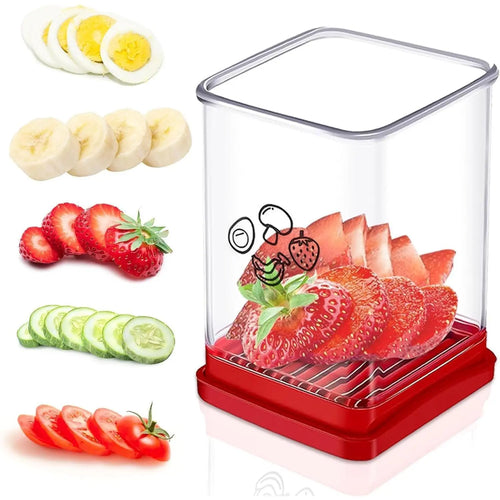 Cup Slicer Fruit Strawberry Cutter: Strawberry Slicer with Push Plate- Stainless Steel Cup Slicer, Quickly Making Fruits Vegetable Egg Banana Salad, Kitchen Portable Slicing Tool Cutting Gadget Cute Modern