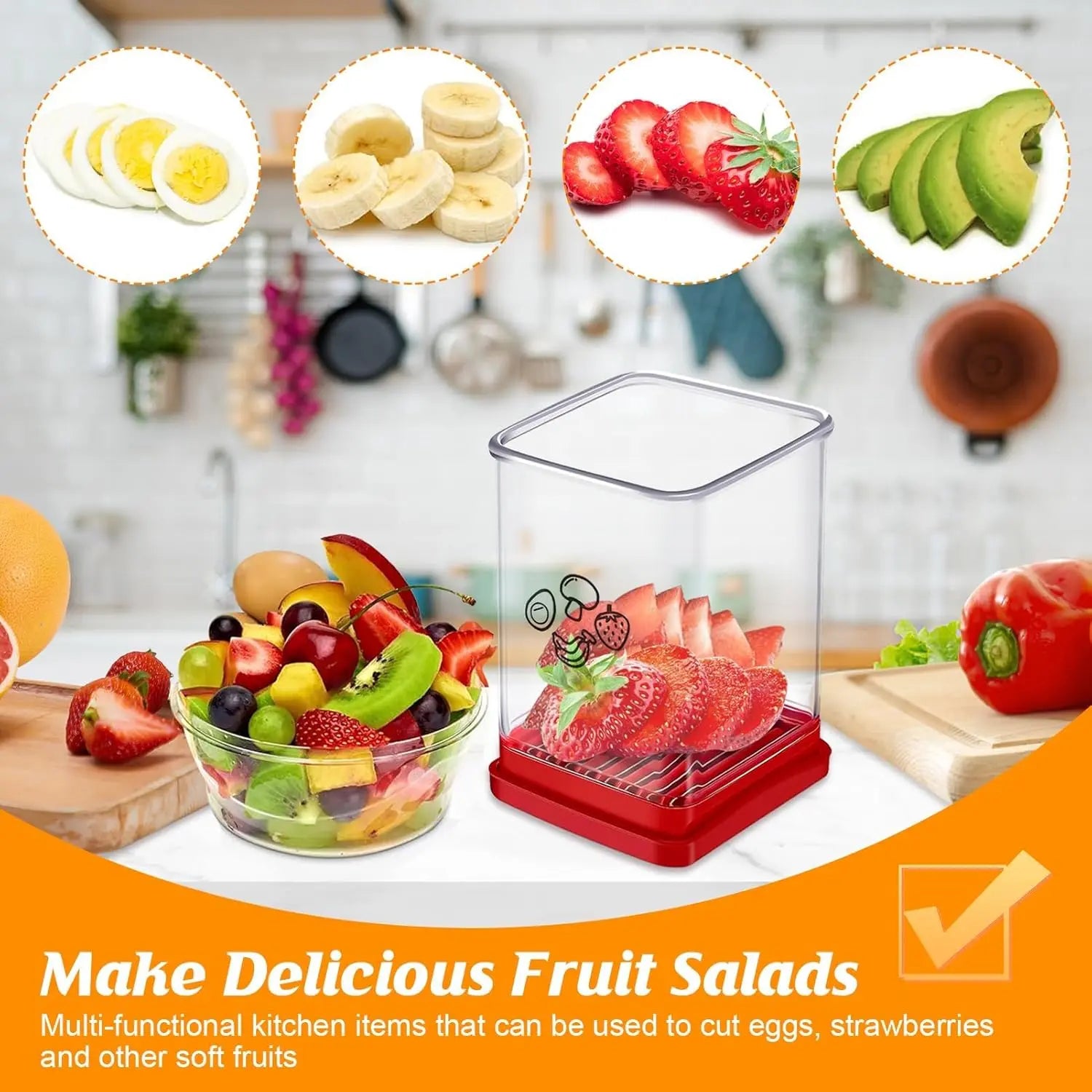 Cup Slicer Fruit Strawberry Cutter: Strawberry Slicer with Push Plate- Stainless Steel Cup Slicer, Quickly Making Fruits Vegetable Egg Banana Salad, Kitchen Portable Slicing Tool Cutting Gadget Cute Modern